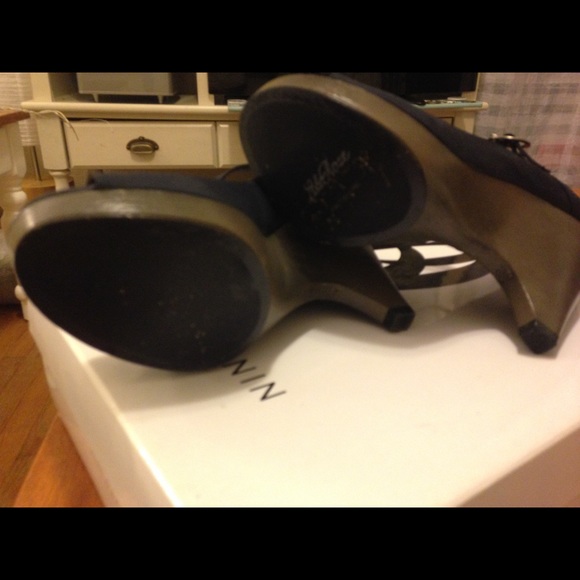 Navy Blue Peep Toe Wedges - Picture 4 of 4